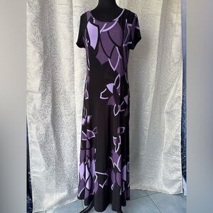 Nina Leonard Black and Purple Maxi Dress